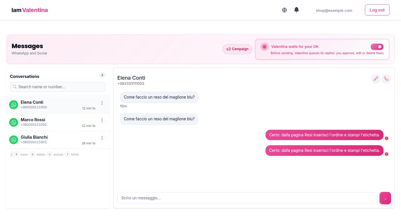 Dashboard IamCarla: lead, conversazioni, messaggi e appuntamenti gestiti da Carla
